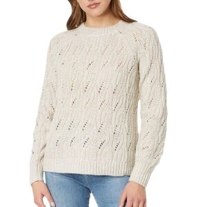 Lucky Brand Wool Alpaca Cable Knit Shine Sweater Cream Oatmeal‎ Gold Preppy L